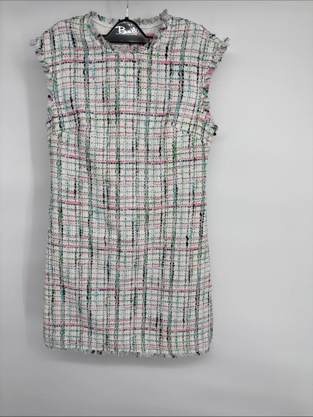 Kate Spade mainline lined pastel tweed shift dress raw hem fringe trim dress NWT